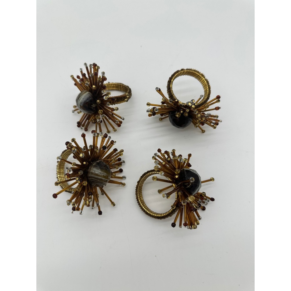 Pier 1 imports Amber Canyon napkin rings beaded fun unique set 4